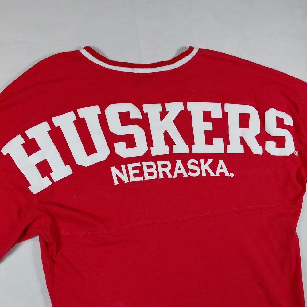 Spirit Jersey Nebraska Huskers V-Neck T-Shirt Red White Mens Small NCAA Football
